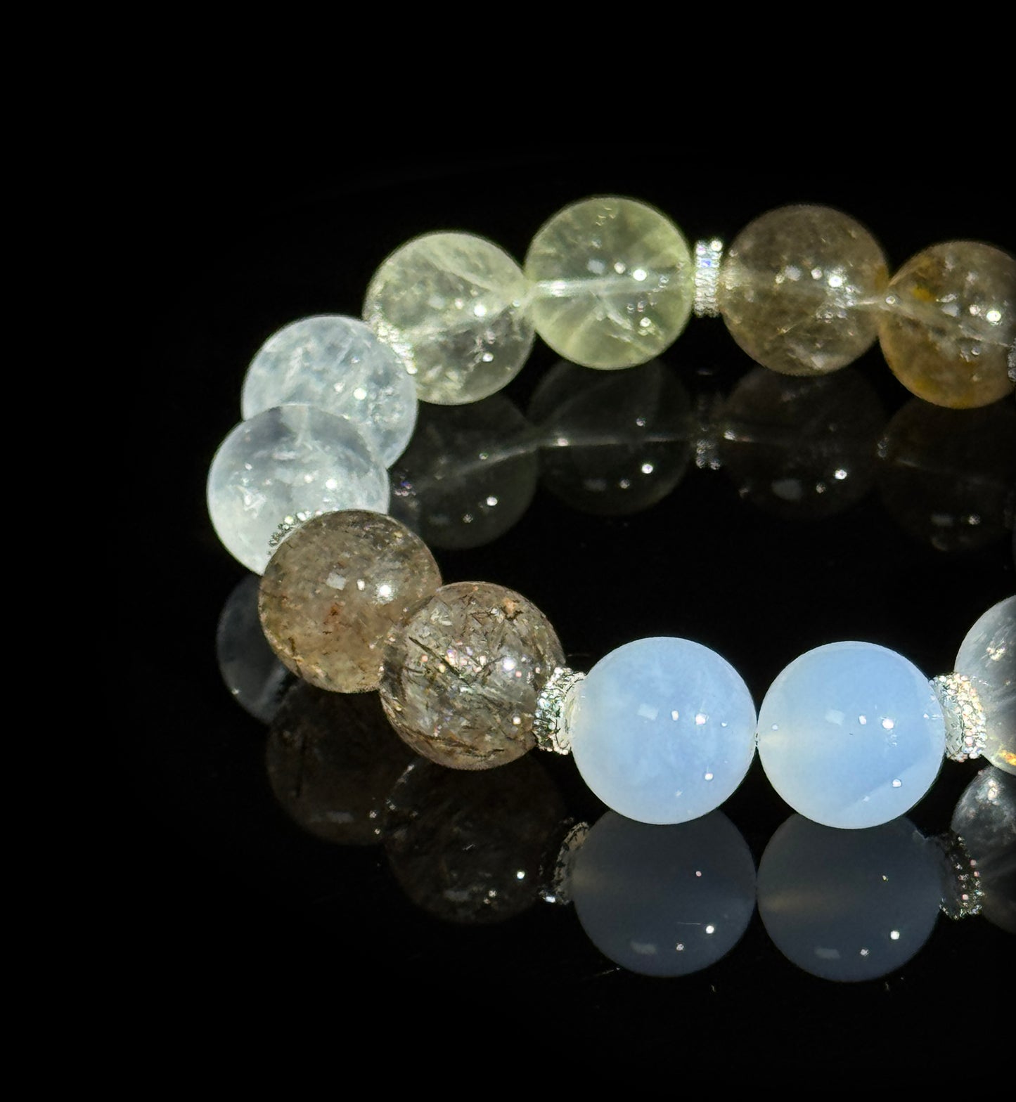 Harmony Quintet: Rose Quartz, Amethyst, Clear & Citrine Energy Bracelet｜Blue Quartz Accent
